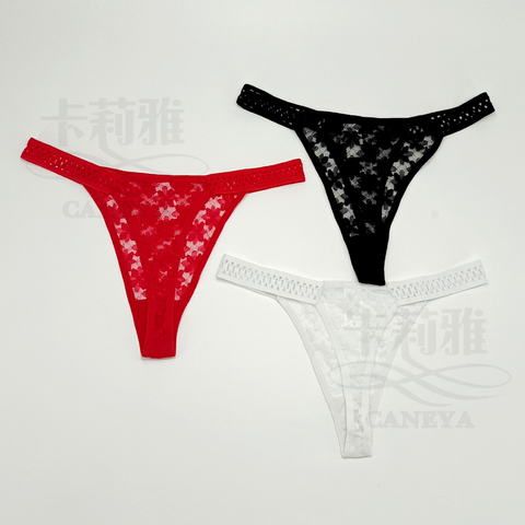 Bragas transparentes sexis de encaje hueco para mujer, bragas elásticas en Tanga para mujer