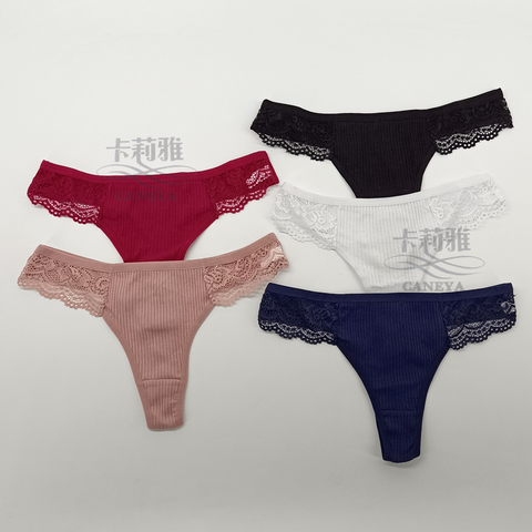 Ladie's Thong Transpirable Cómodo Hilo Algodón, Cintura Lateral de Encaje Sexy